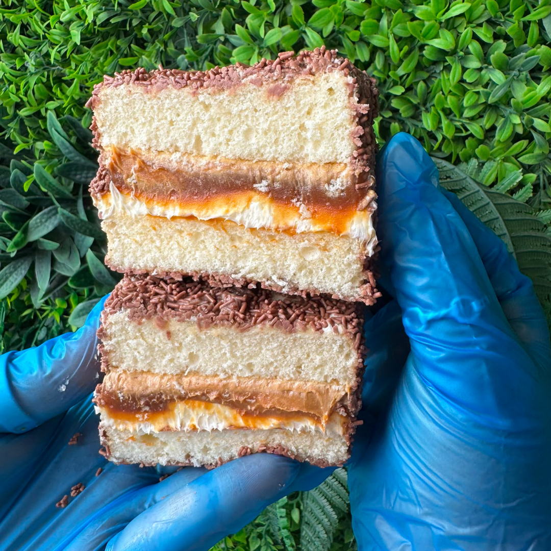 Caramel Lamington - cut